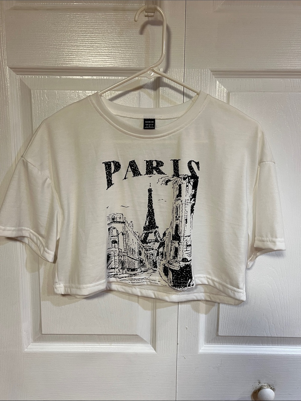 SHEIN White Paris Skyline Cropped Tee